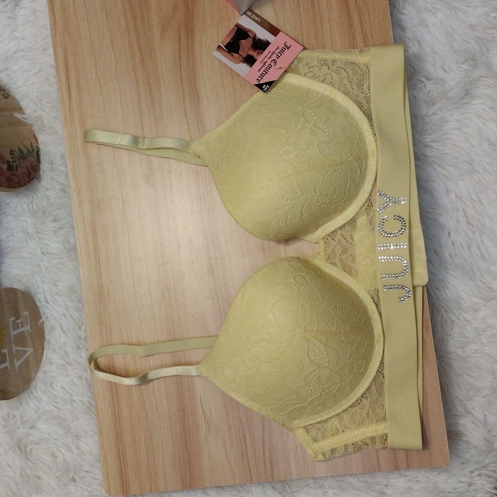 Juicy Couture Yellow Lace Rhinestone Bra 34C 🆕